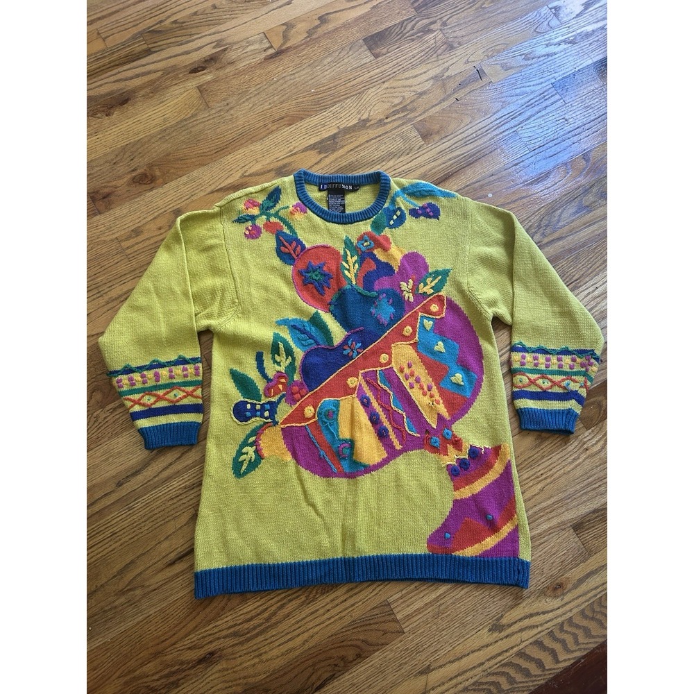 Vintage‎ IB Diffusion Geometric Fruit Bowl Knit Sweater Womens Large Abstract
